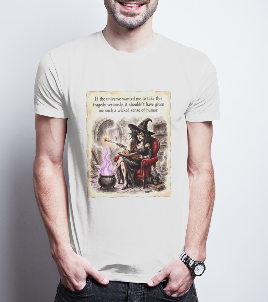 Witch With A Wicked Sense Of Humor And Magic Wand In Stone Room T-Shirt