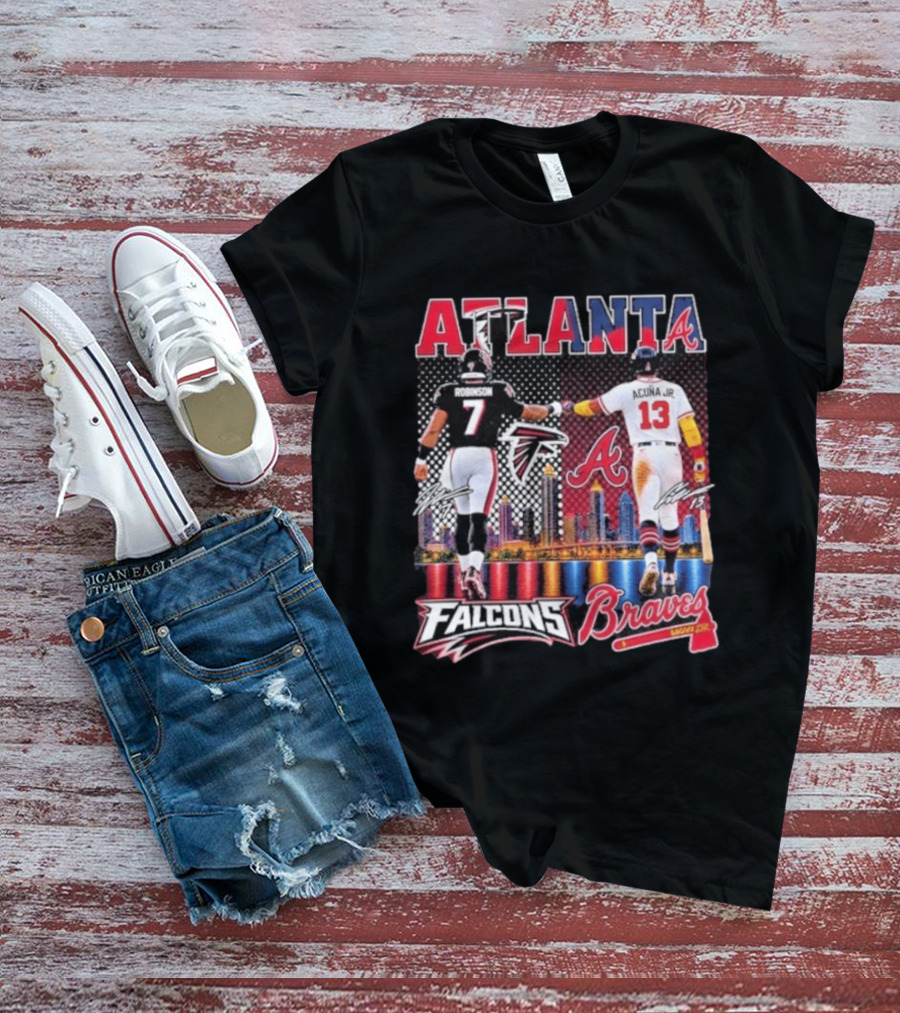 Atlanta Falcons Braves Bijan Robinson Ronald Acuna Jr. Sports City Line T-Shirt