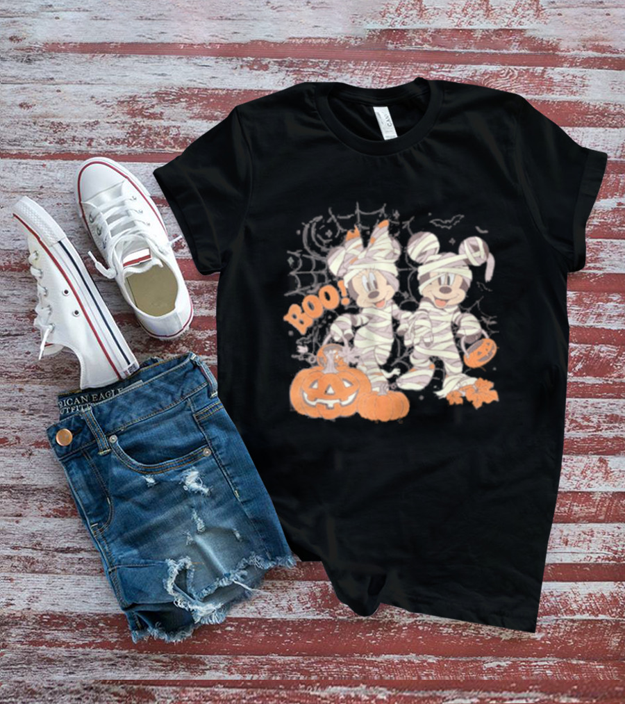 Mickey Minnie Mummy Halloween Boo Disney Spooky Pumpkin T-Shirt