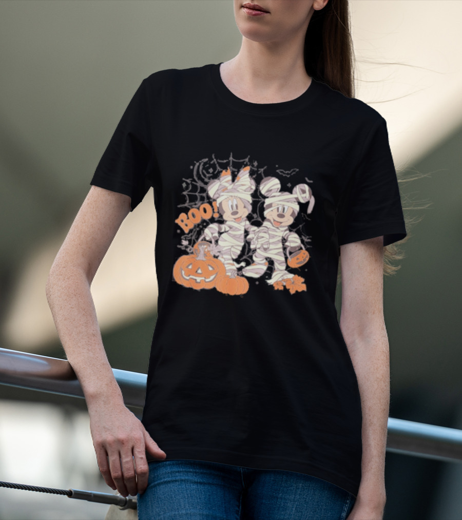 Mickey Minnie Mummy Halloween Boo Disney Spooky Pumpkin T-Shirt