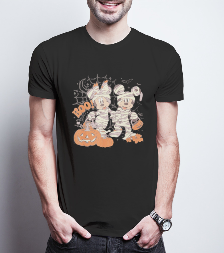 Mickey Minnie Mummy Halloween Boo Disney Spooky Pumpkin T-Shirt
