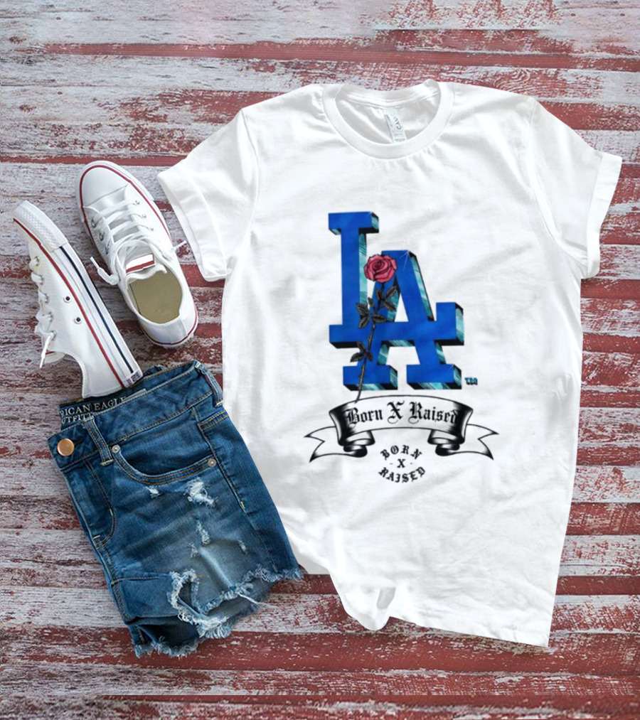 Born X Raised X Los Angeles Dodgers Forever Blue LA Rose T-Shirt