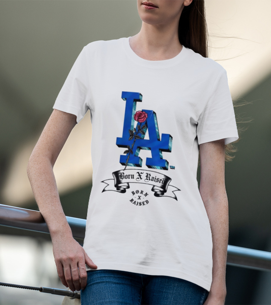Born X Raised X Los Angeles Dodgers Forever Blue LA Rose T-Shirt
