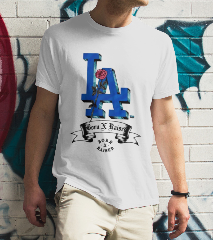 Born X Raised X Los Angeles Dodgers Forever Blue LA Rose T-Shirt