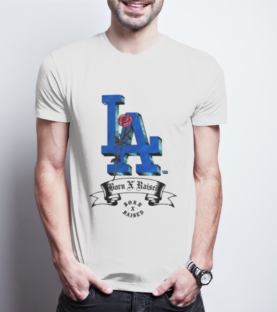 Born X Raised X Los Angeles Dodgers Forever Blue LA Rose T-Shirt
