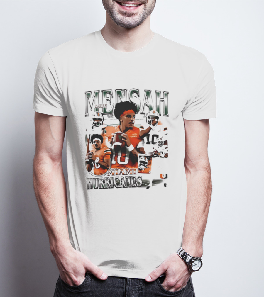 Darian Mensah Miami Hurricanes 10 Football Player Collage T-Shirt
