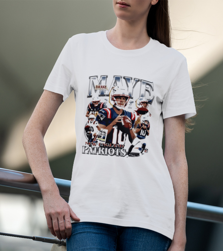 Drake Maye New England Patriots 2026 Player Collage Football Jersey T-Shirt