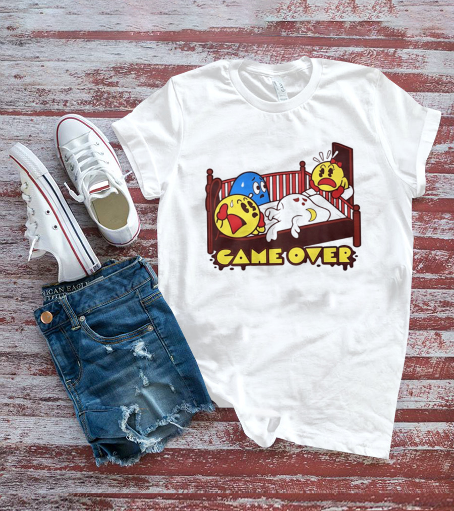 Game Over Halloween Pac Man Ghost Bed Scene T-Shirt