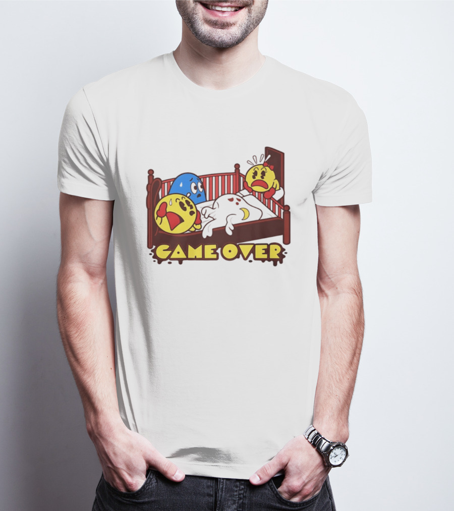 Game Over Halloween Pac Man Ghost Bed Scene T-Shirt