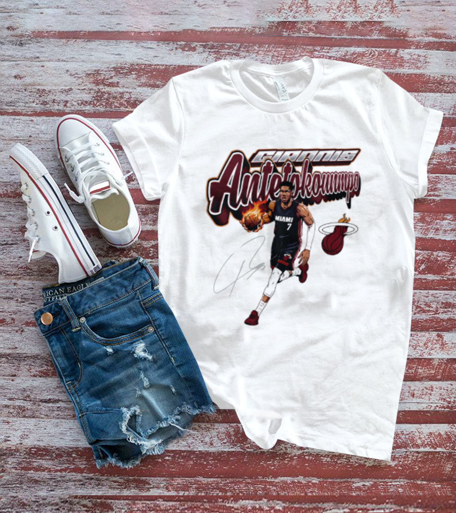 Giannis Antetokounmpo Miami Heat Basketball Cursive Script T-Shirt
