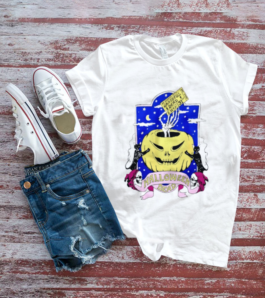 Grateful Dead Halloween Skeleton Hand With Pumpkin And Ticket 1971 T-Shirt
