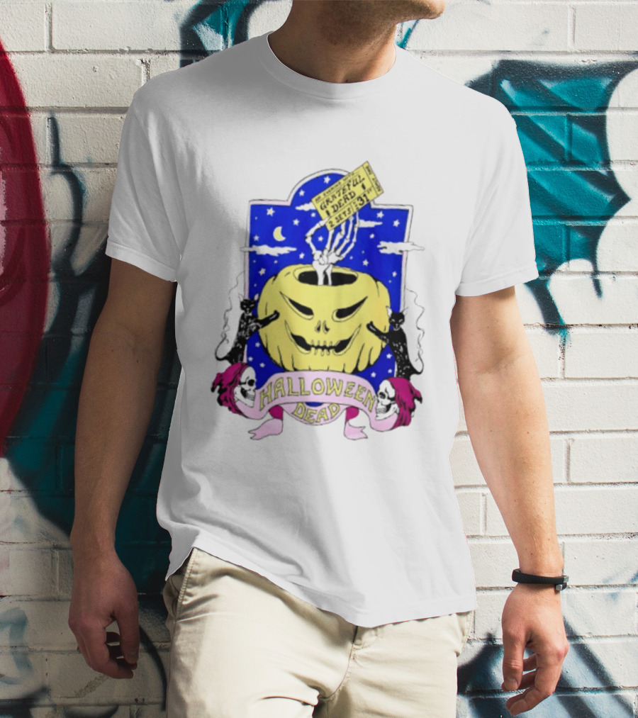 Grateful Dead Halloween Skeleton Hand With Pumpkin And Ticket 1971 T-Shirt
