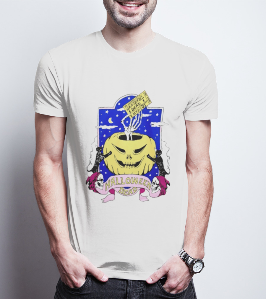 Grateful Dead Halloween Skeleton Hand With Pumpkin And Ticket 1971 T-Shirt
