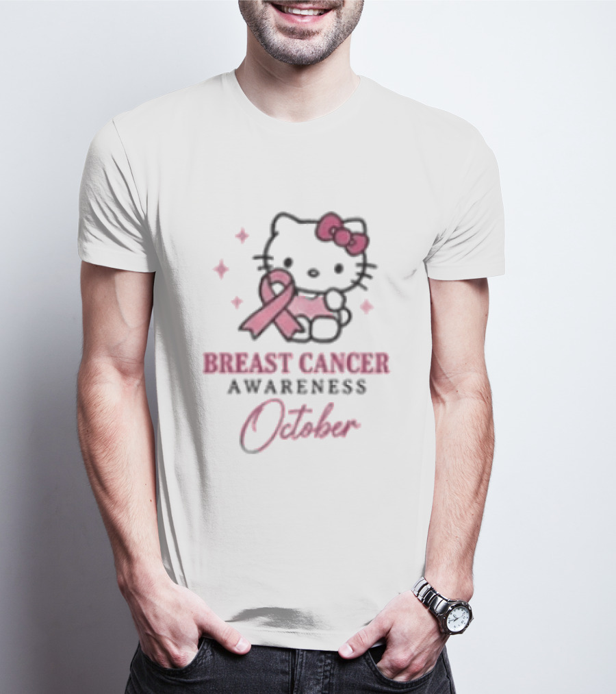 Hello Kitty Breast Cancer Awareness October Stronger Together Pink Ribbon T-Shirt