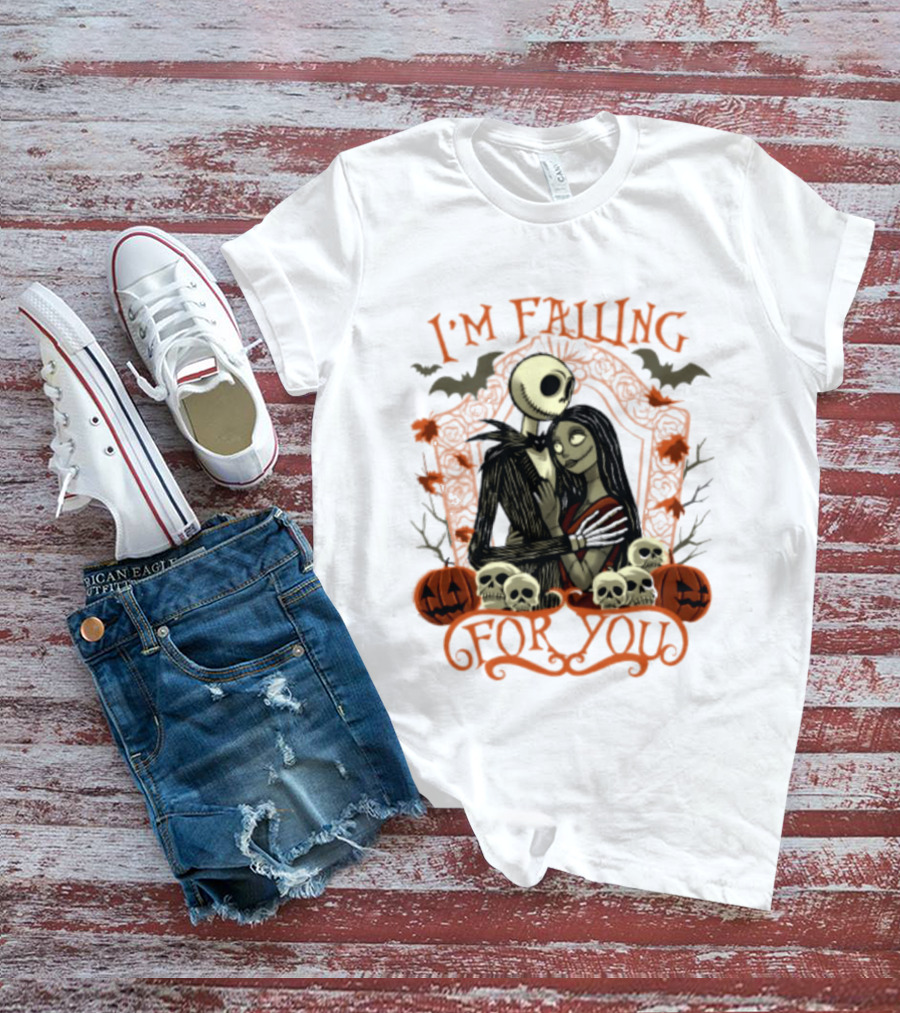 I'm Falling For You The Nightmare Before Halloween Jack And Sally Halloween Pumpkins Skulls Bats T-Shirt
