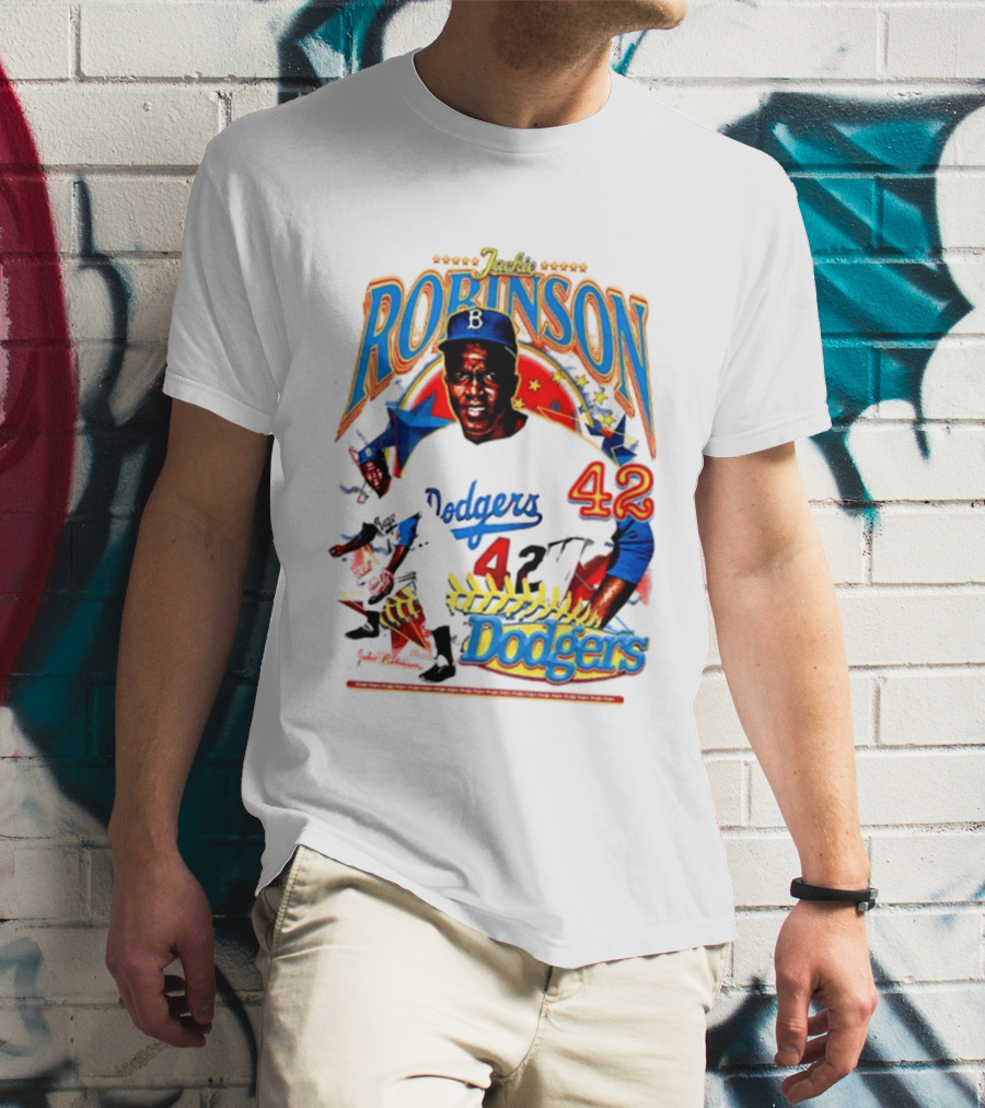 Jackie Robinson Dodgers 42 Legends Baseball Icon Two Sided T-Shirt