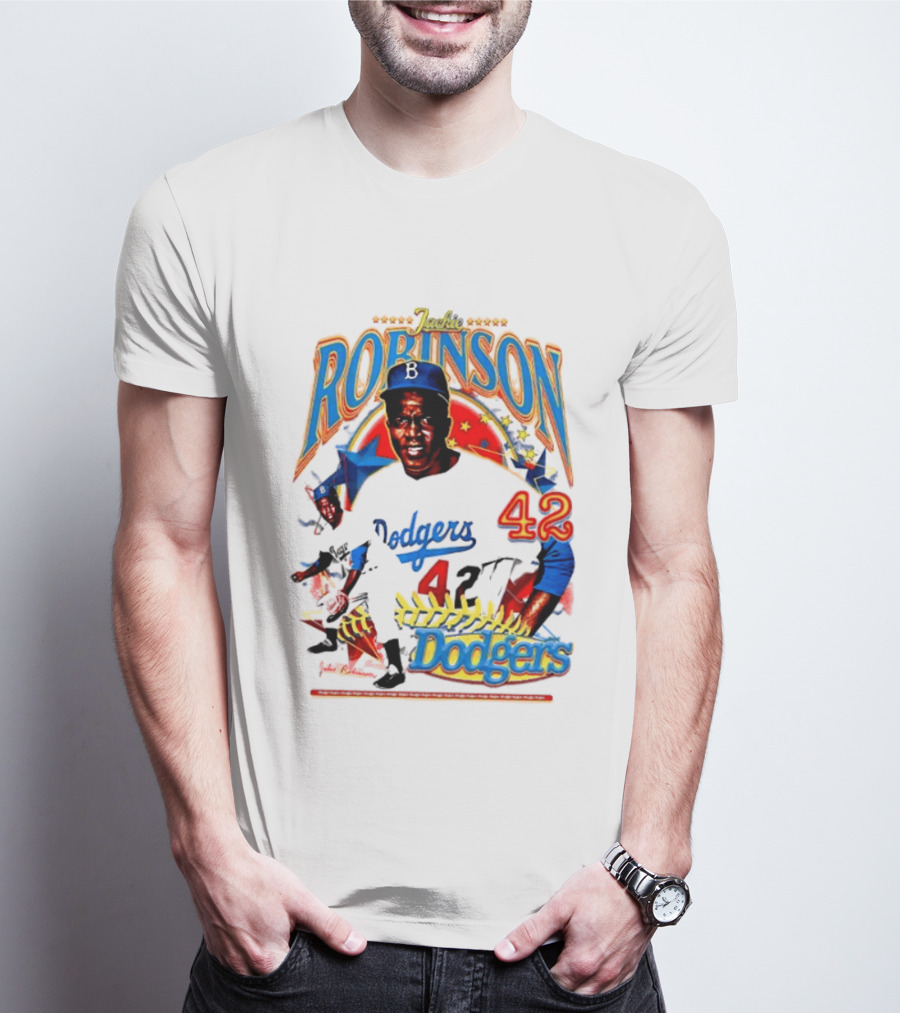Jackie Robinson Dodgers 42 Legends Baseball Icon Two Sided T-Shirt