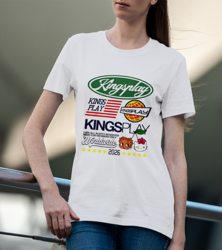 Kingsplay 1 800 All Rights Reserved Members Only Worldwide 2026 Hello Kitty Stars T-Shirt