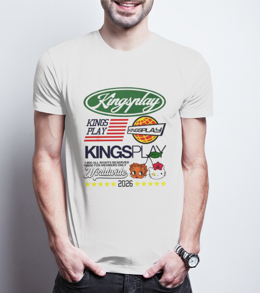 Kingsplay 1 800 All Rights Reserved Members Only Worldwide 2026 Hello Kitty Stars T-Shirt