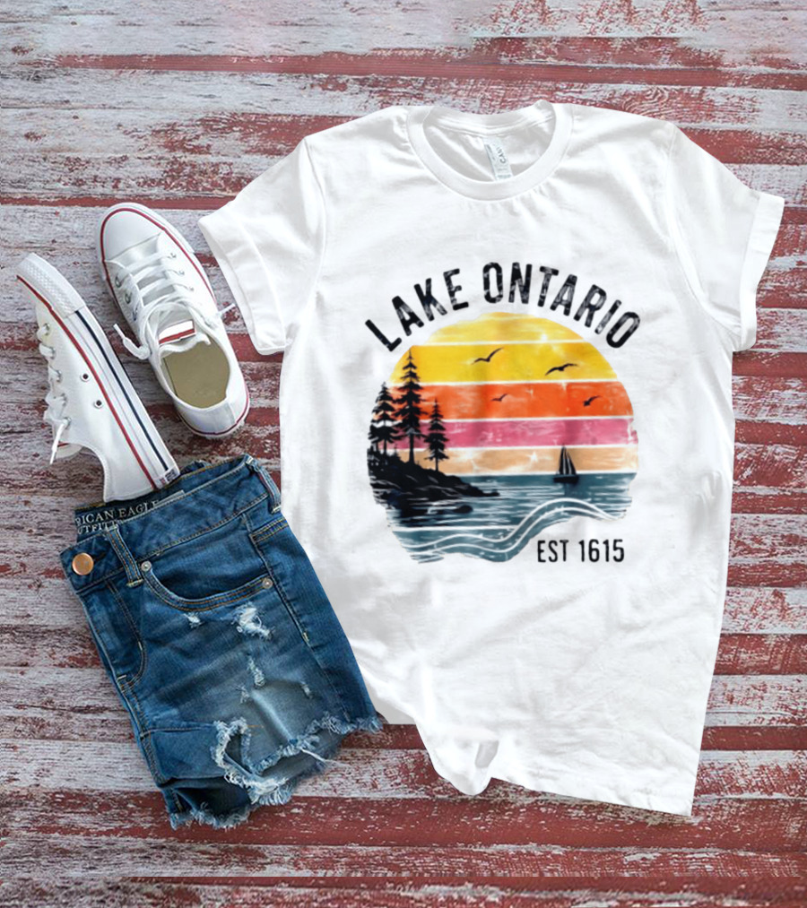 Lake Ontario Est 1615 Great Lakes Nature Sunset Sailing Scene T-Shirt