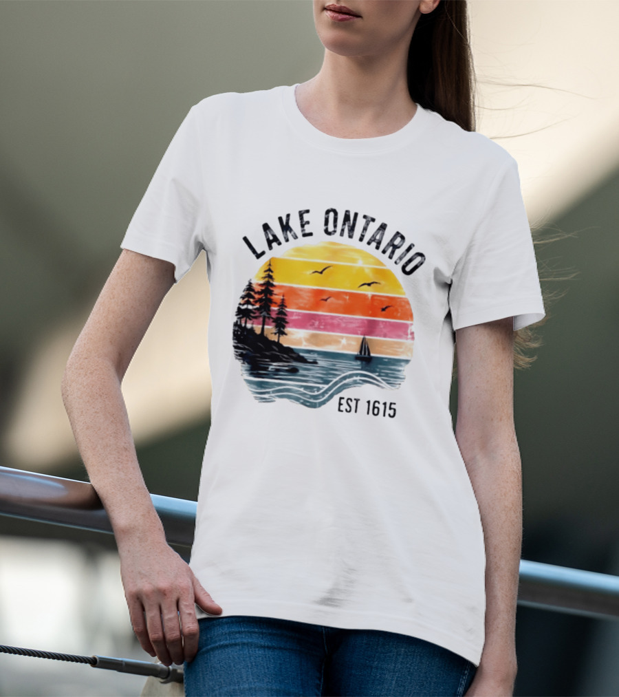 Lake Ontario Est 1615 Great Lakes Nature Sunset Sailing Scene T-Shirt