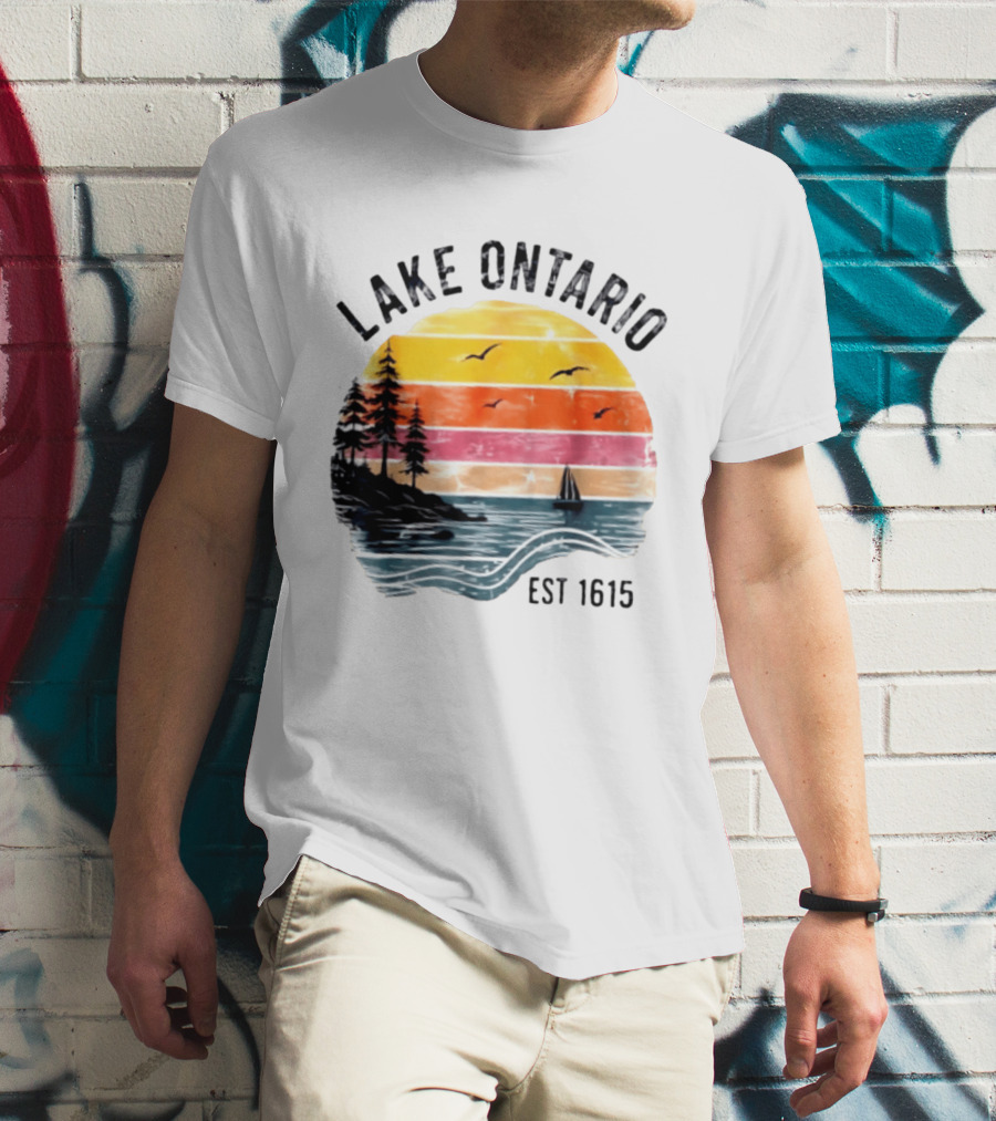 Lake Ontario Est 1615 Great Lakes Nature Sunset Sailing Scene T-Shirt