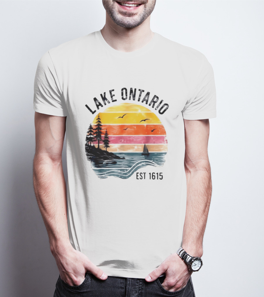 Lake Ontario Est 1615 Great Lakes Nature Sunset Sailing Scene T-Shirt