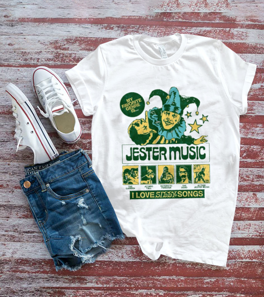 My Favorite Genre Is Jester Music I Love Silly Songs Playful Jester With Stars T-Shirt
