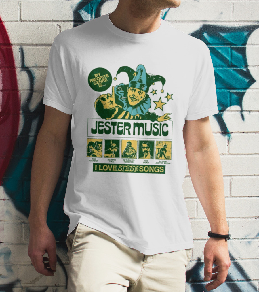 My Favorite Genre Is Jester Music I Love Silly Songs Playful Jester With Stars T-Shirt