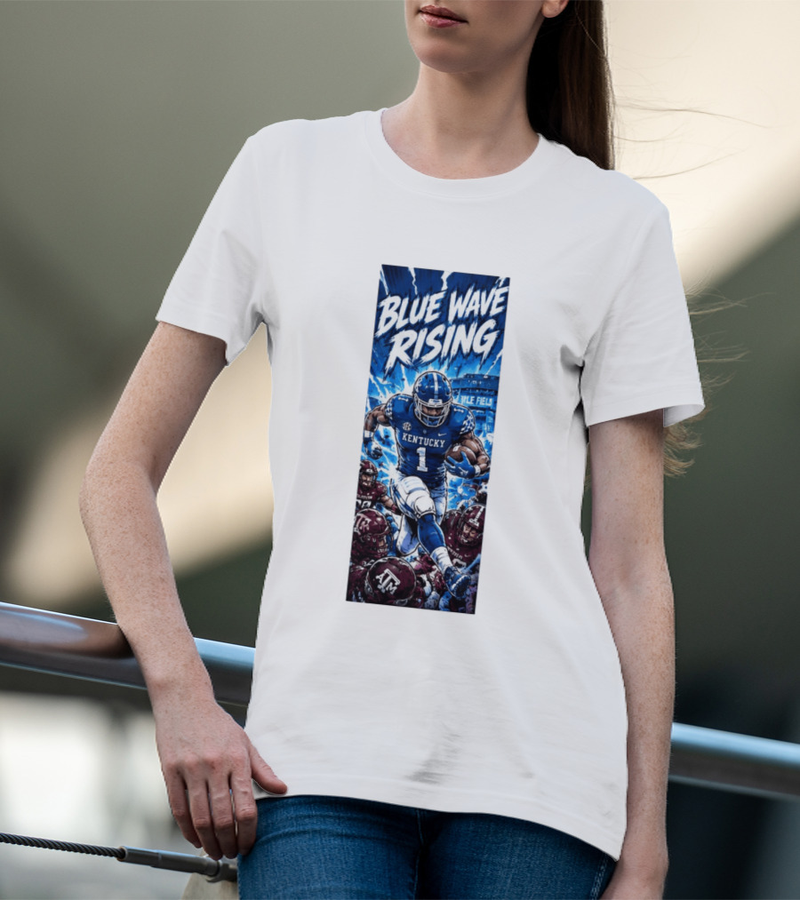 Blue Wave Rising 2026 Kentucky Wildcats Running Back Kyle Field Football Action T-Shirt