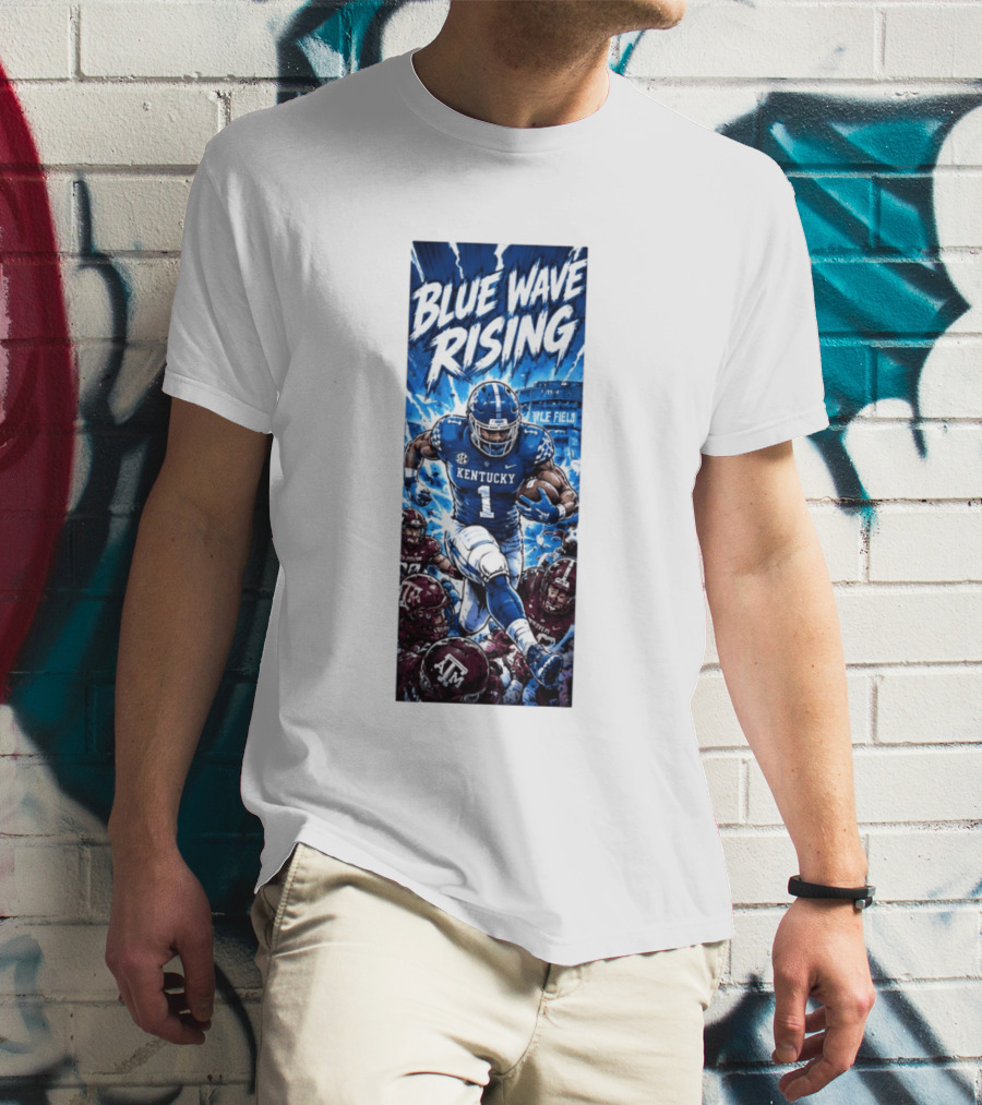 Blue Wave Rising 2026 Kentucky Wildcats Running Back Kyle Field Football Action T-Shirt