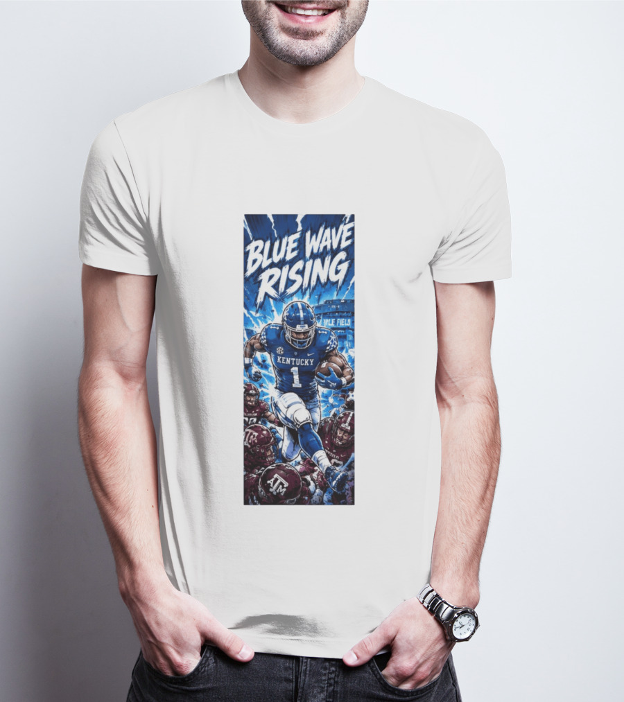 Blue Wave Rising 2026 Kentucky Wildcats Running Back Kyle Field Football Action T-Shirt