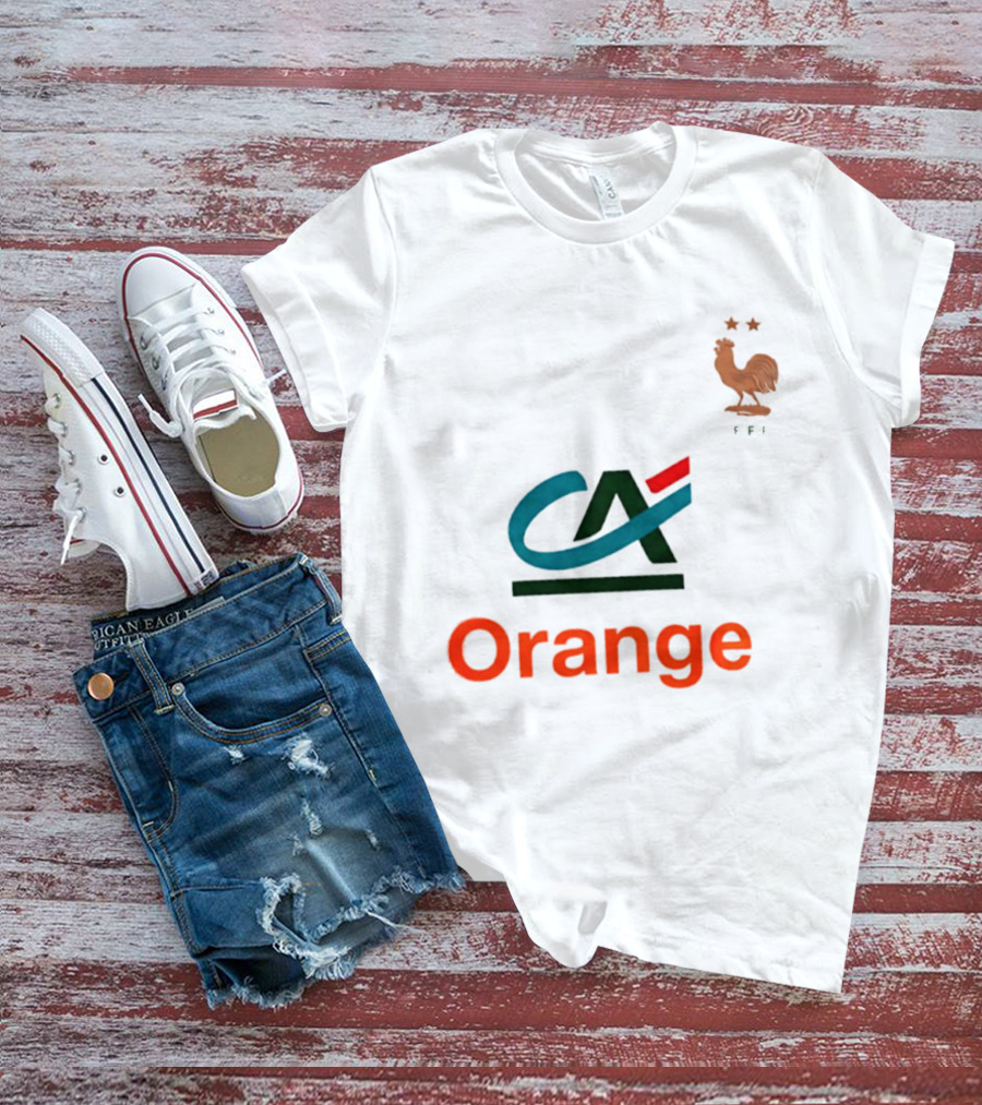Crédit Agricole Orange Rooster Emblem With Stars And FF T-Shirt