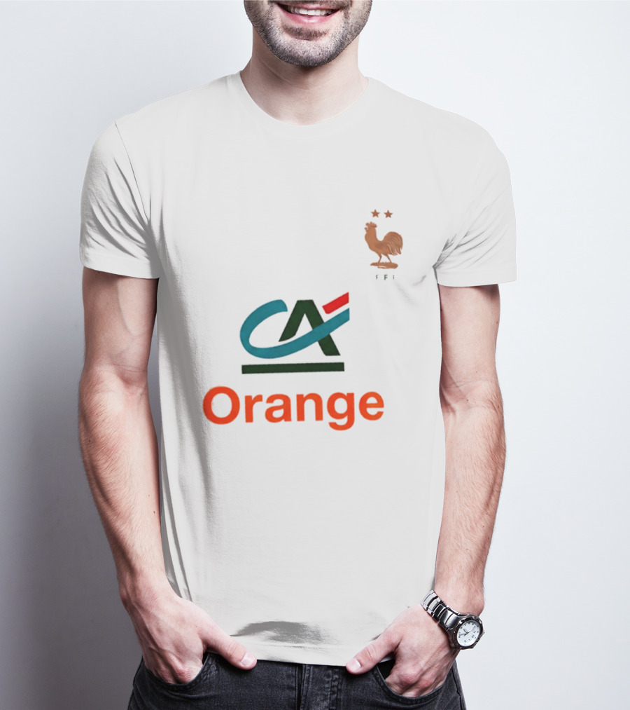 Crédit Agricole Orange Rooster Emblem With Stars And FF T-Shirt