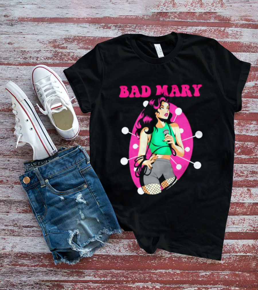 Bad Mary Punk Rock Band Female Singer Microphone Neon T-Shirt