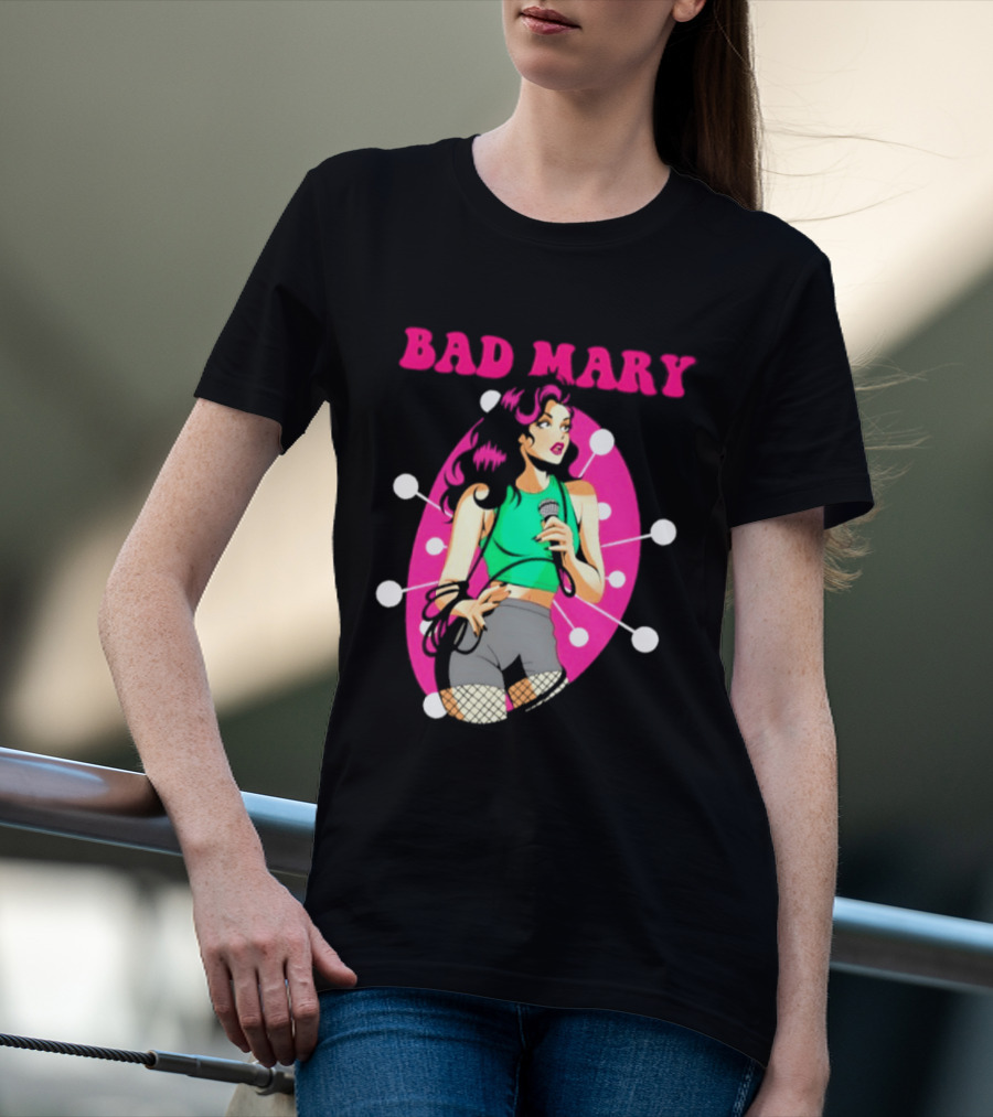 Bad Mary Punk Rock Band Female Singer Microphone Neon T-Shirt