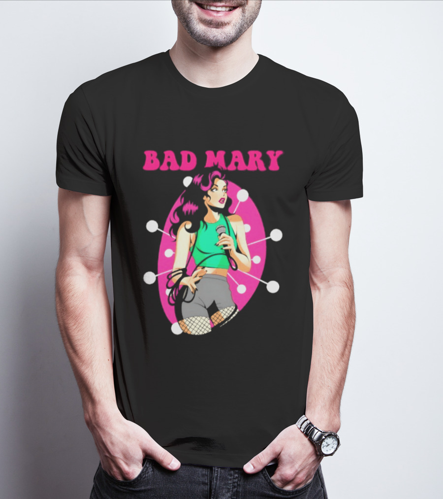 Bad Mary Punk Rock Band Female Singer Microphone Neon T-Shirt