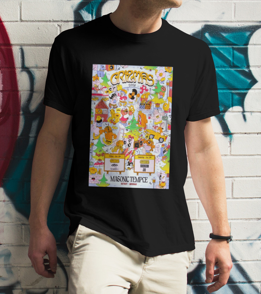 GRiZMAS 2026 Masonic Temple Detroit Michigan GRiZ Sippy Noetika Event Cartoons T-Shirt