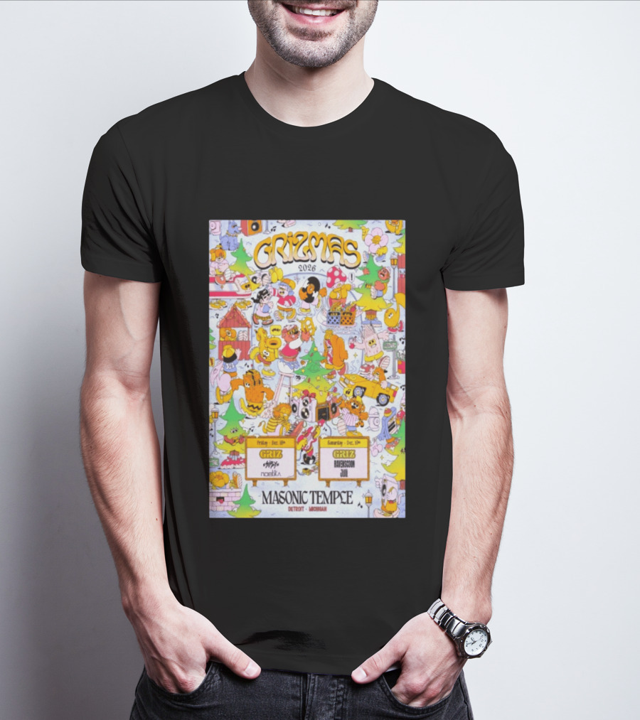 GRiZMAS 2026 Masonic Temple Detroit Michigan GRiZ Sippy Noetika Event Cartoons T-Shirt