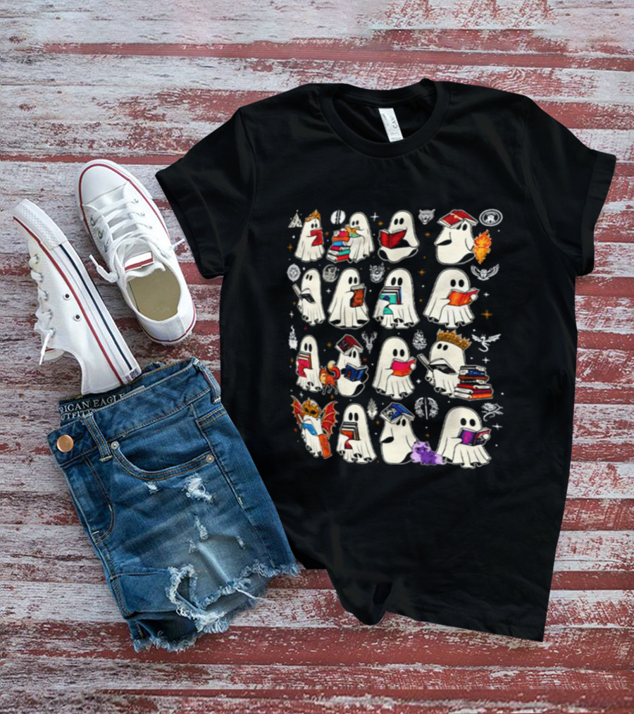 Bookish Ghosts Reading Fantasy Halloween T-Shirt