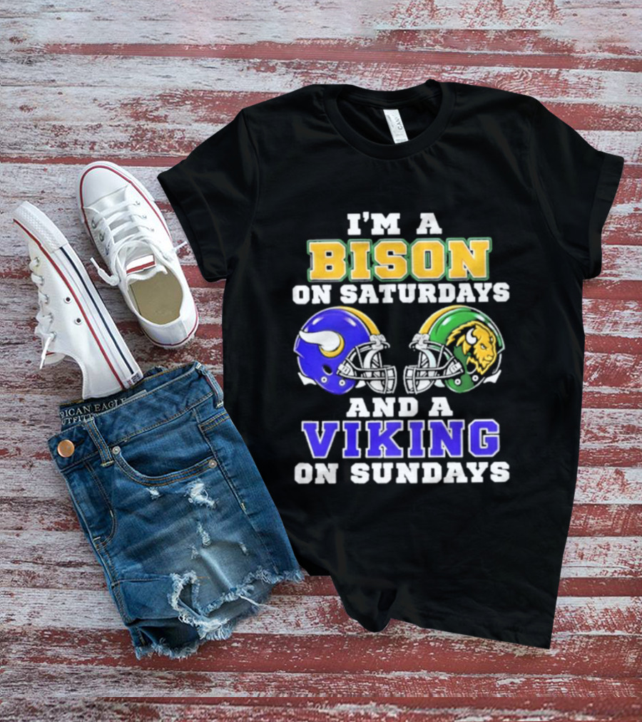 I'm A Bison On Saturdays And A Viking On Sundays Football Helmet T-Shirt