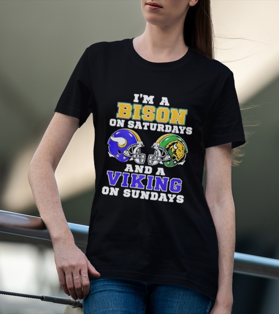 I'm A Bison On Saturdays And A Viking On Sundays Football Helmet T-Shirt