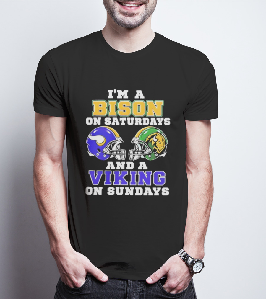 I'm A Bison On Saturdays And A Viking On Sundays Football Helmet T-Shirt
