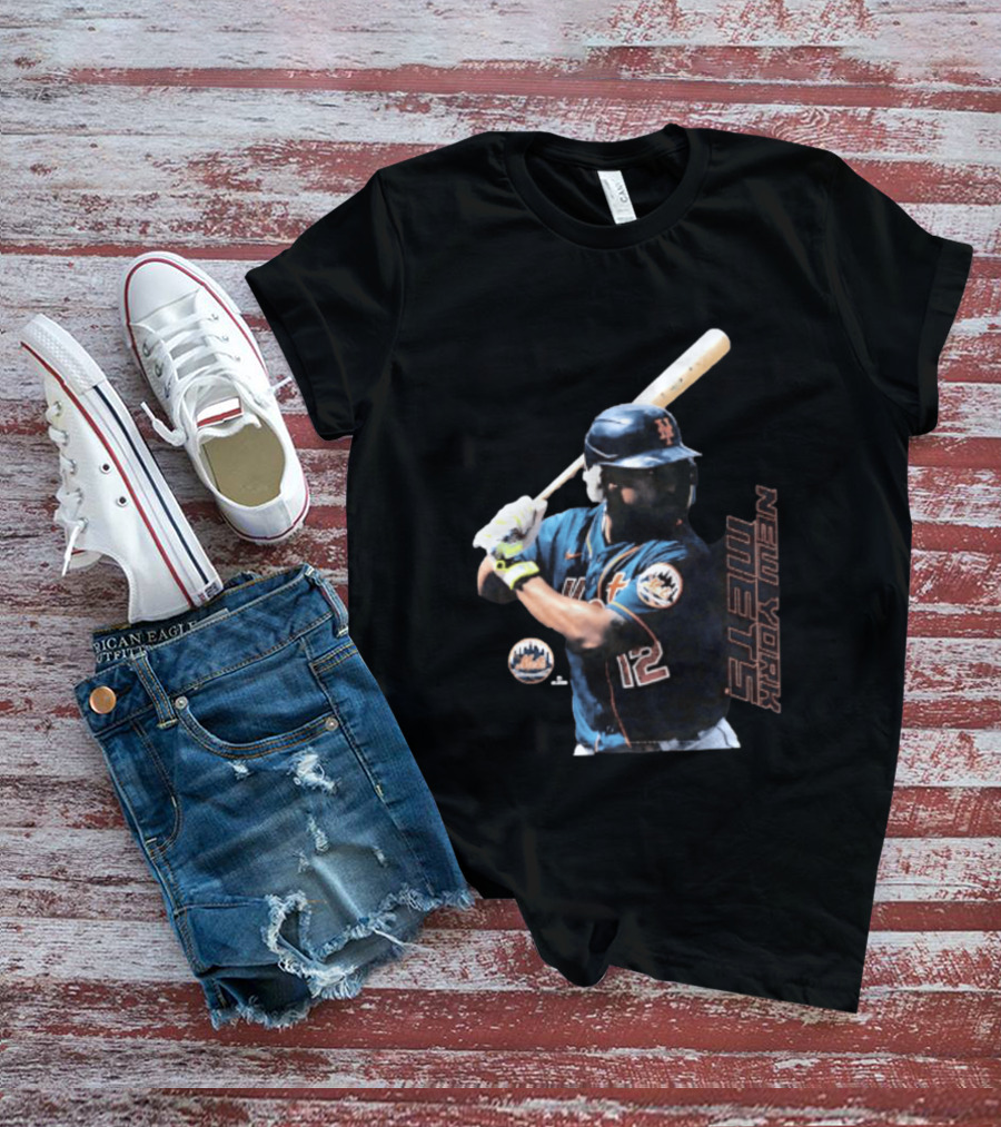 Francisco Lindor New York Mets MLB Number 12 Baseball Batting Action T-Shirt