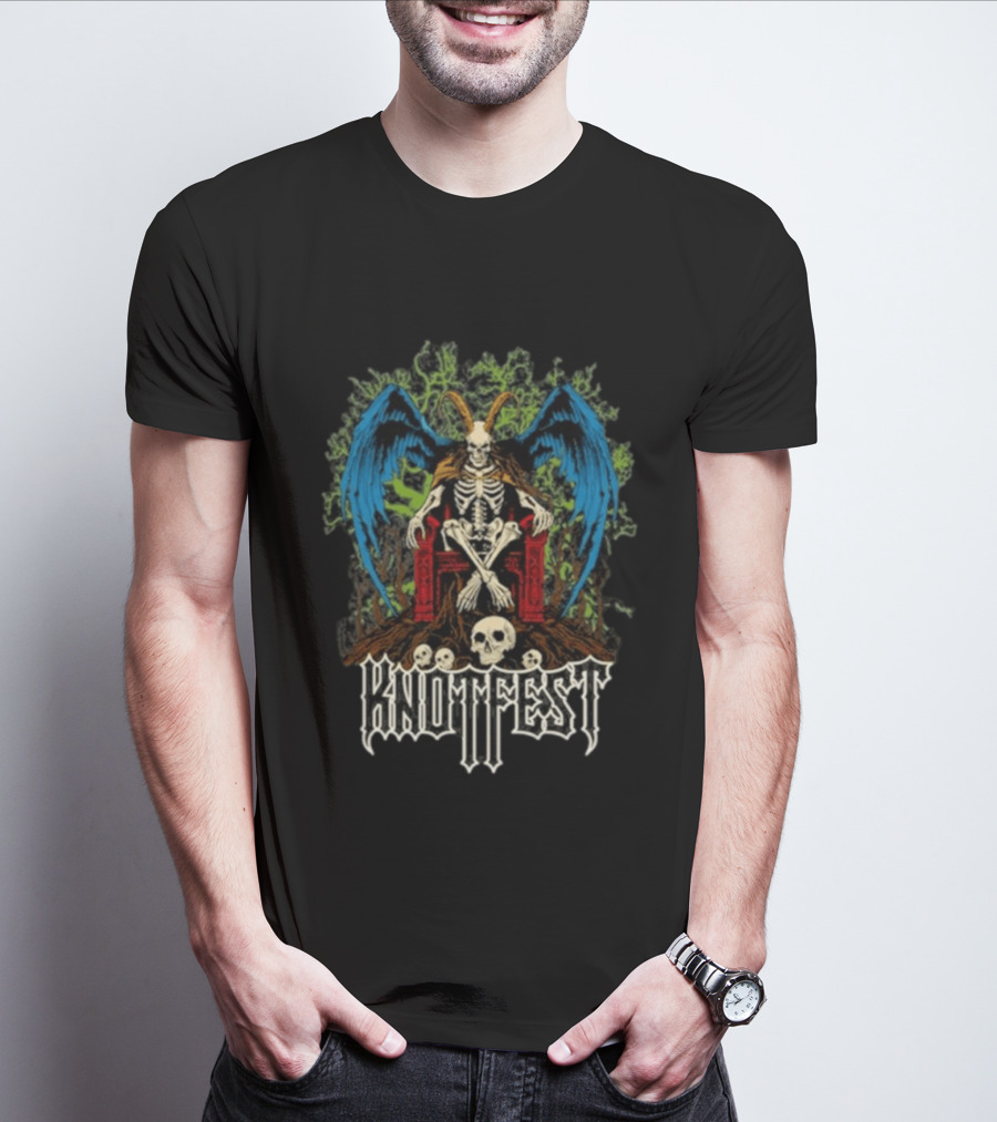 Knotfest Winged Goat God Skeleton Throne Skull Forest T-Shirt