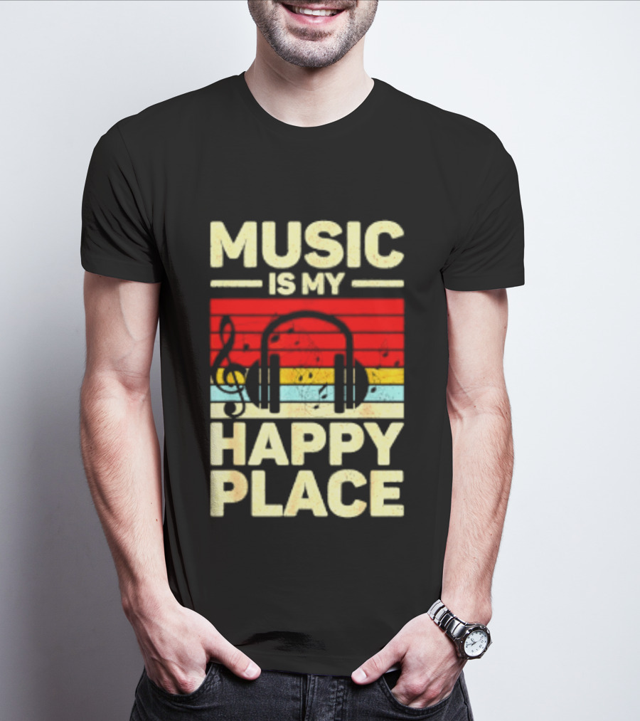 Music Is My Happy Place Headphones EDM Vibes T-Shirt