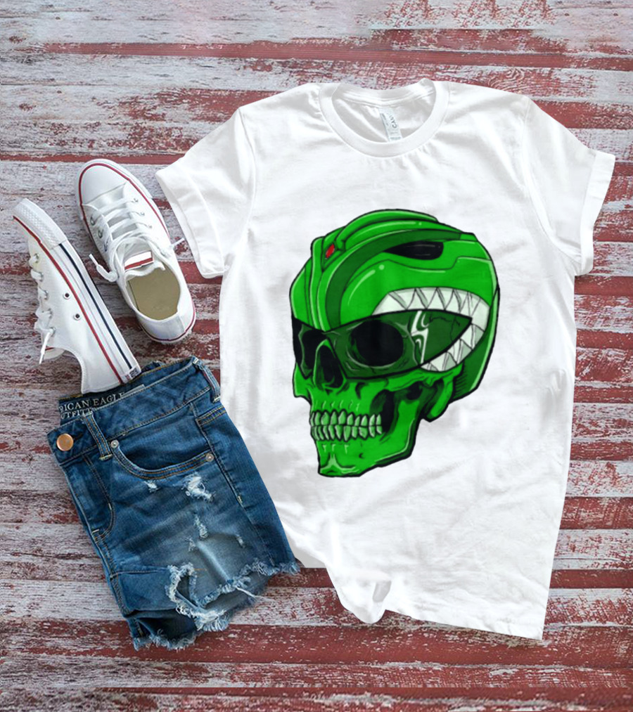 Mighty Morphin Power Rangers Green Ranger Zombie Skull Helmet Mashup T-Shirt