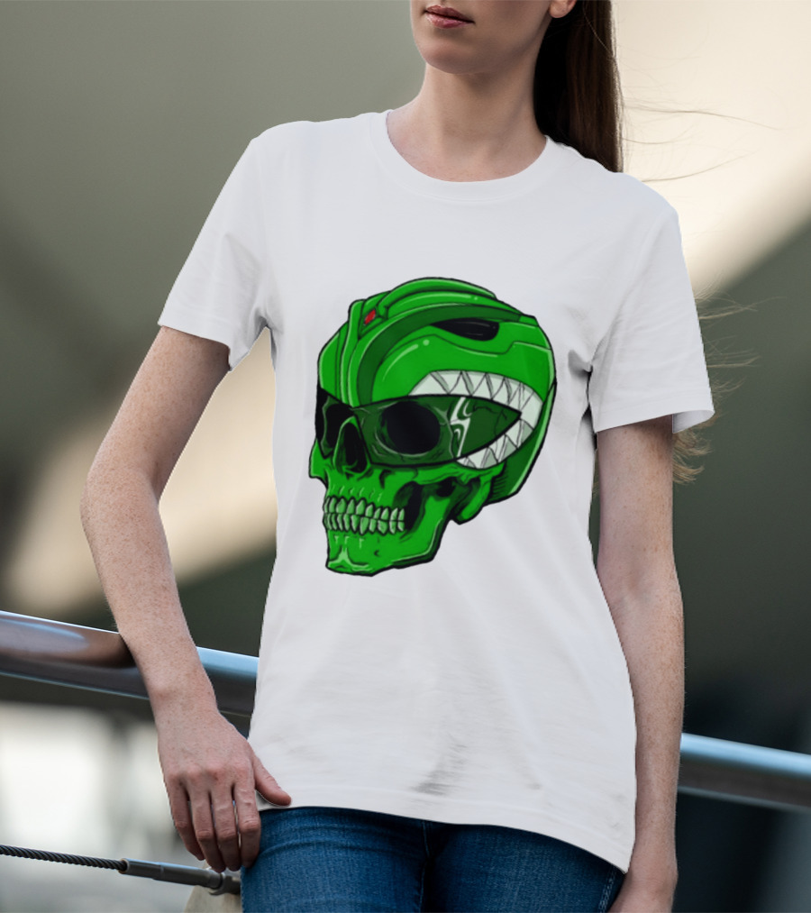 Mighty Morphin Power Rangers Green Ranger Zombie Skull Helmet Mashup T-Shirt