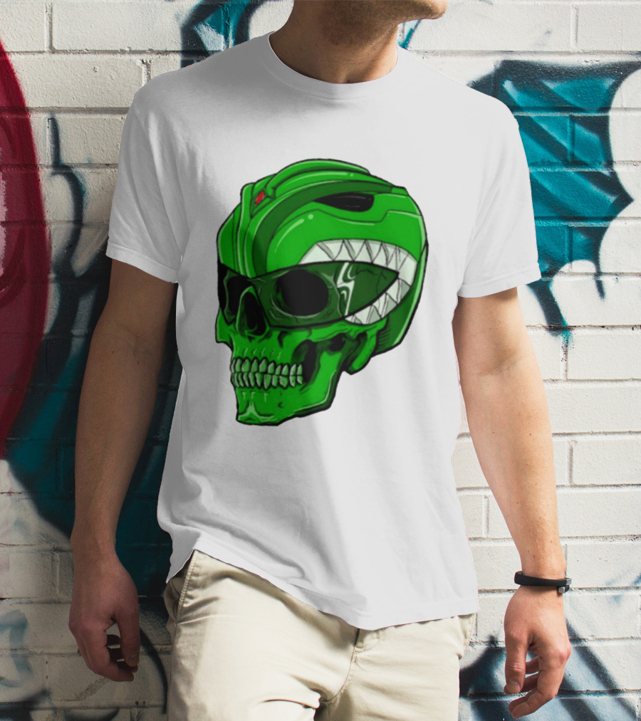 Mighty Morphin Power Rangers Green Ranger Zombie Skull Helmet Mashup T-Shirt