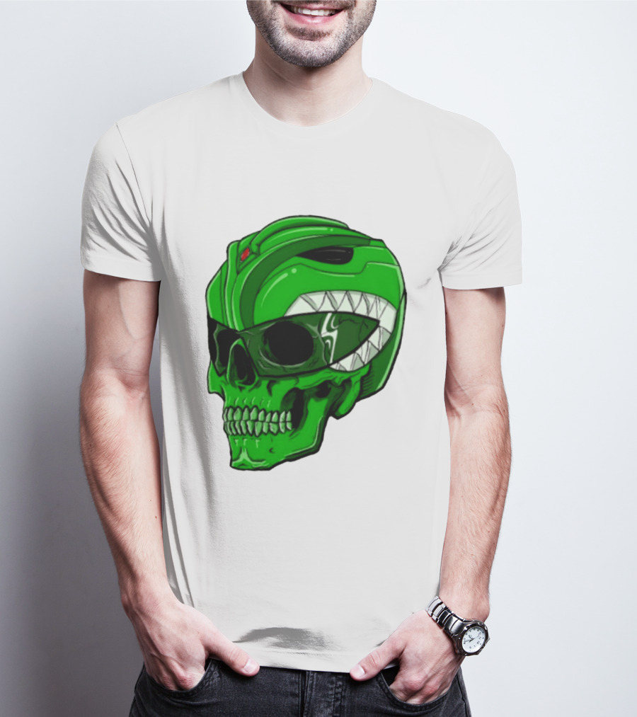 Mighty Morphin Power Rangers Green Ranger Zombie Skull Helmet Mashup T-Shirt